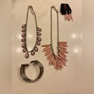 Paparazzi light pink necklaces and silver cuff